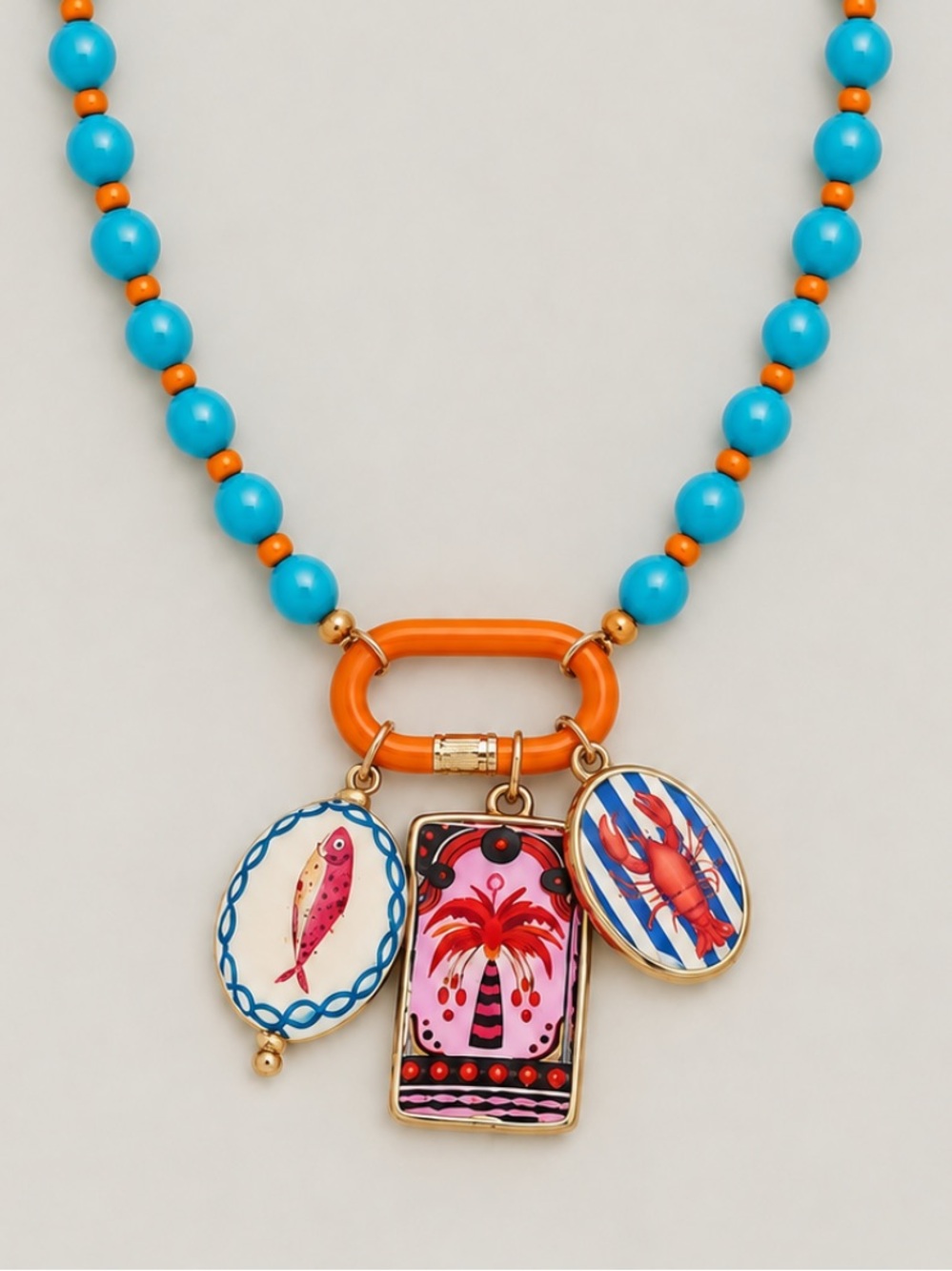New! Coastal Palm Tree Blue Carabiner Lobster Necklace (4021) NWOT